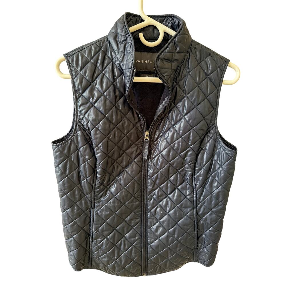Van Heusen Quilted Vest Women's Size Medium Navy Blue Classic Minimalist Puffer